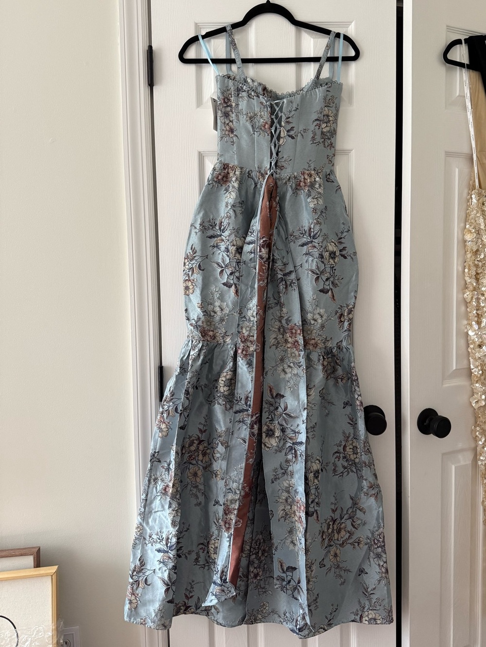 V. Chapman Cherie Light Blue Lilibet Brocade Corset Maxi Dress NEW with tags - Picture 4 of 9